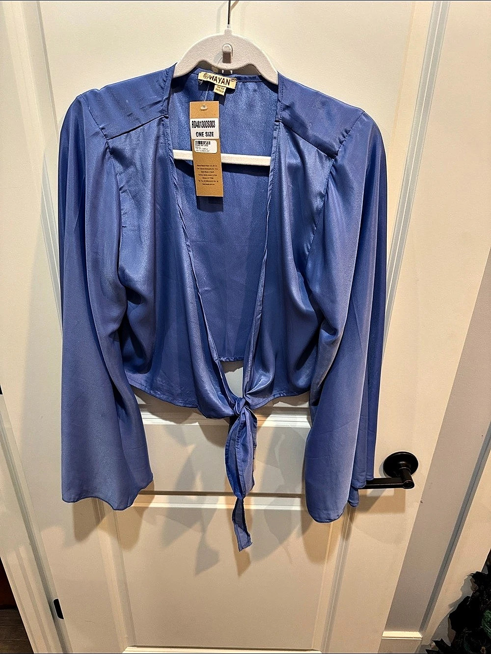 WAYAN Blue Tie-Front Blouse